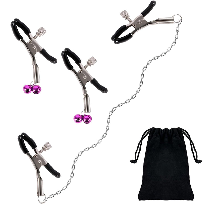 Nipple Clamps-Adjustable Nipple Clamps Non-Piercing Adjustable Metal Nipple Toys, Nipple Clips & Adult Sex Toys With Chain For Couples Gifts