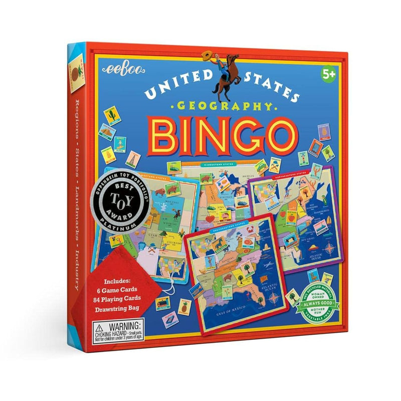 eeBoo: United States Geography Bingo Game, for 2 to 6 Players, Includes 6 G