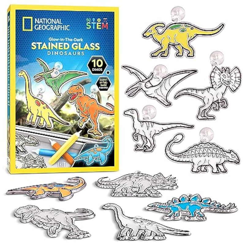 Dinosaur Stained Glass Suncatcher Kit for Kids with Glow & Metallic Paints