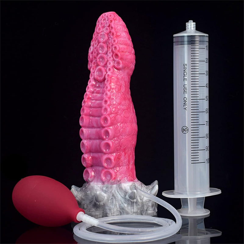 Tentacle Squirting Dildo With Suction Bulb Syringe 8.5 Inch Animal Ejaculating Dildos Thick Anal Plug Adult Sex Toys For Men Woman (Squirting Red Grey)