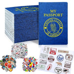 696 Pcs Kids Passport Book Set 48 Pcs Fake Passport Book with 648 Travel Stickers for Scrapbooks