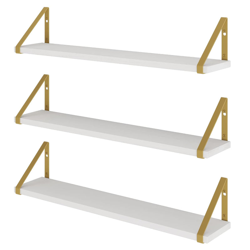 Ponza White Floating Shelves For Wall, 24" Wall Shelves For Living Room Decor,