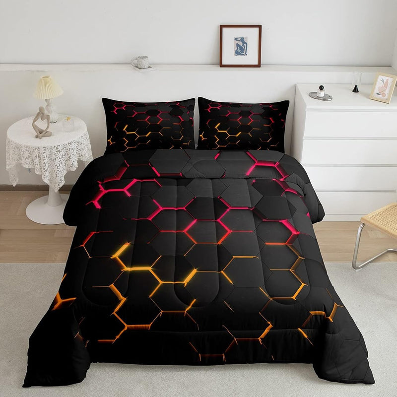 Honeycomb Comforter Set Twin Size Geometric Hexagon Bedding Set 2Pcs For Kids
