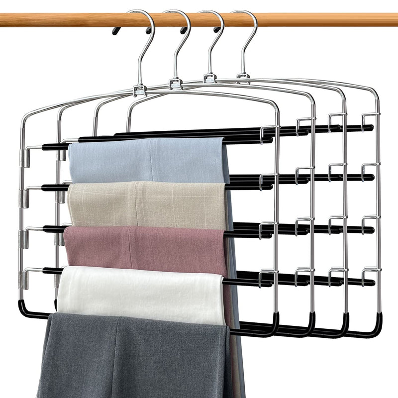 Pants Hangers 4 Pieces,5 Tier Closet Organizers And Storage Clothes Hangers,Hang