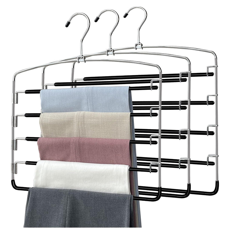 Pants Hangers 3 Pieces,5 Tier Closet Organizers And Storage Clothes Hangers,Hang