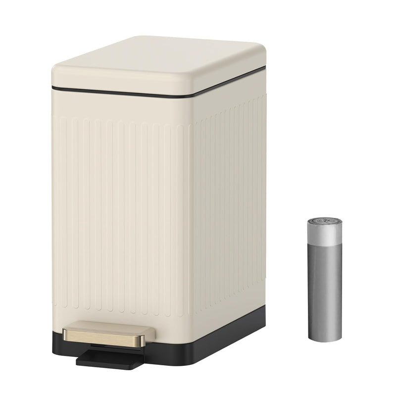 Bathroom Trash Can With Lid-Stainless Steel Step Slim Garbage Can-Metal Wastebas