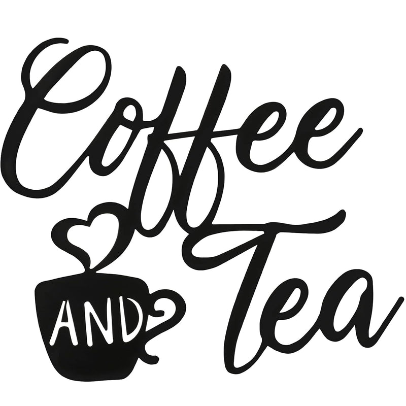 Coffee Sign And Tea Bar Metal Hanging Wall Art 12 X 10.2 Inch Black Cup Decor