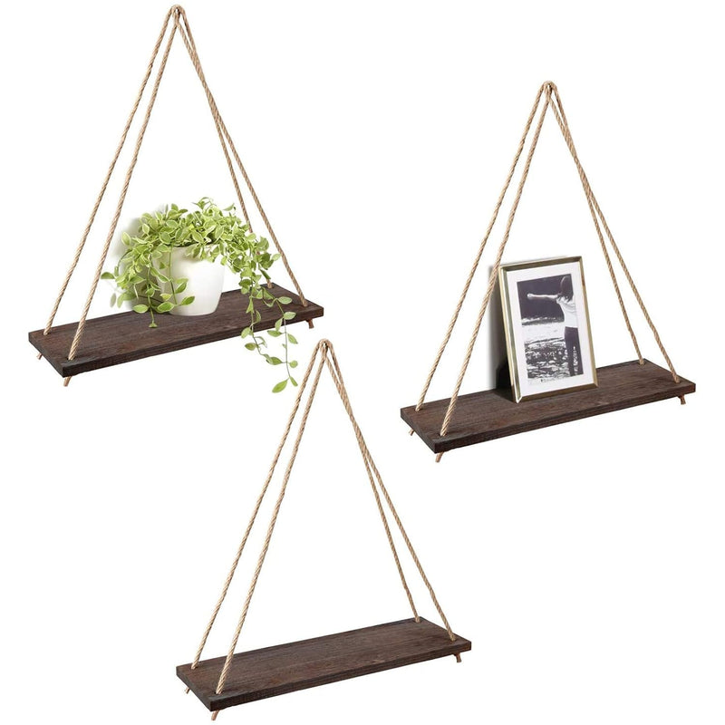 Wood Hanging Shelves For Wall Boho Decor Swing Rope Rustic Floating Shelf, Set