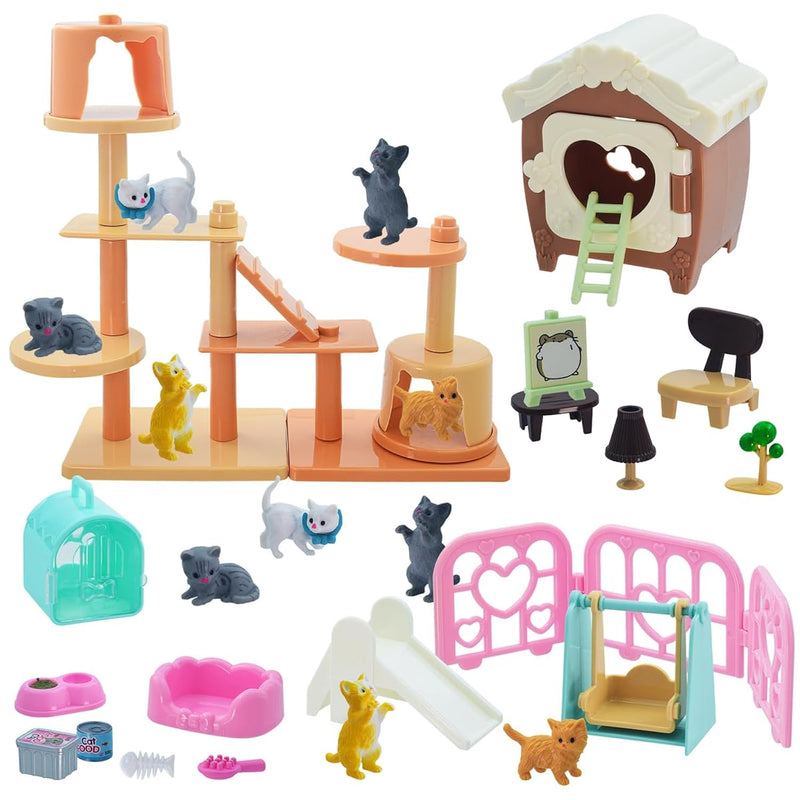 Pet Pretend Play Toys, 48Pcs Cat Figures Toys For Kids Realistic Detailed C