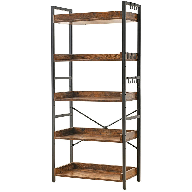 Bookshelf Adjustable 5 Tier Open Bookcase,Rustic Farmhouse Book Shelves, Indus