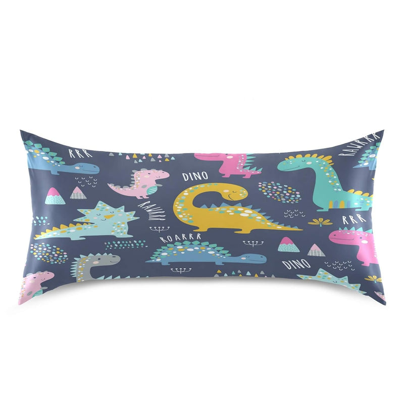 Cute Funny Kids Dinosaurs Satin Pillowcase For Hair And Skin Silk Pillowcase -