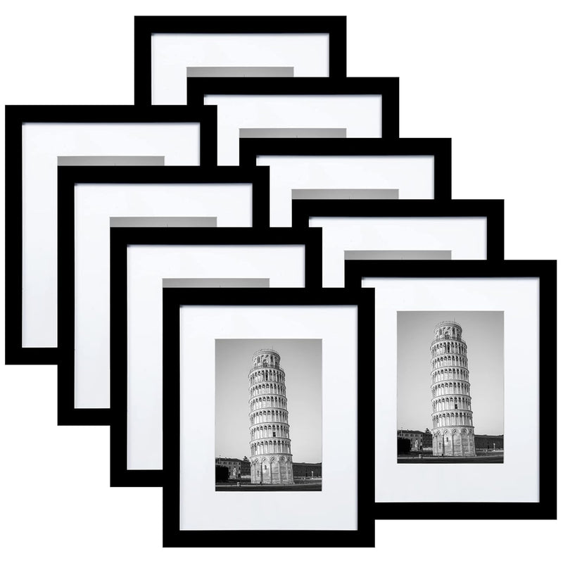 8X10 Picture Frame Set Of 9, Display Pictures 5X7 With Mat Or 8 X 10 Without M