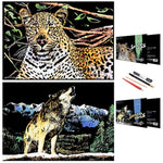 Rainbow Scratch Art Kit for Adults with 4 Tools, Cheetah & Wolf, 16 x 11 Inch