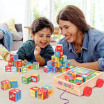 Abc Wooden Building Blocks For Toddlers 1-3, 30 Pcs Alphabet & Number Stacking Toys With Storage Pull Toy Car Learning & Education Montessori Toys For 1 2 3 Year Old Baby Boy Girl Gifts