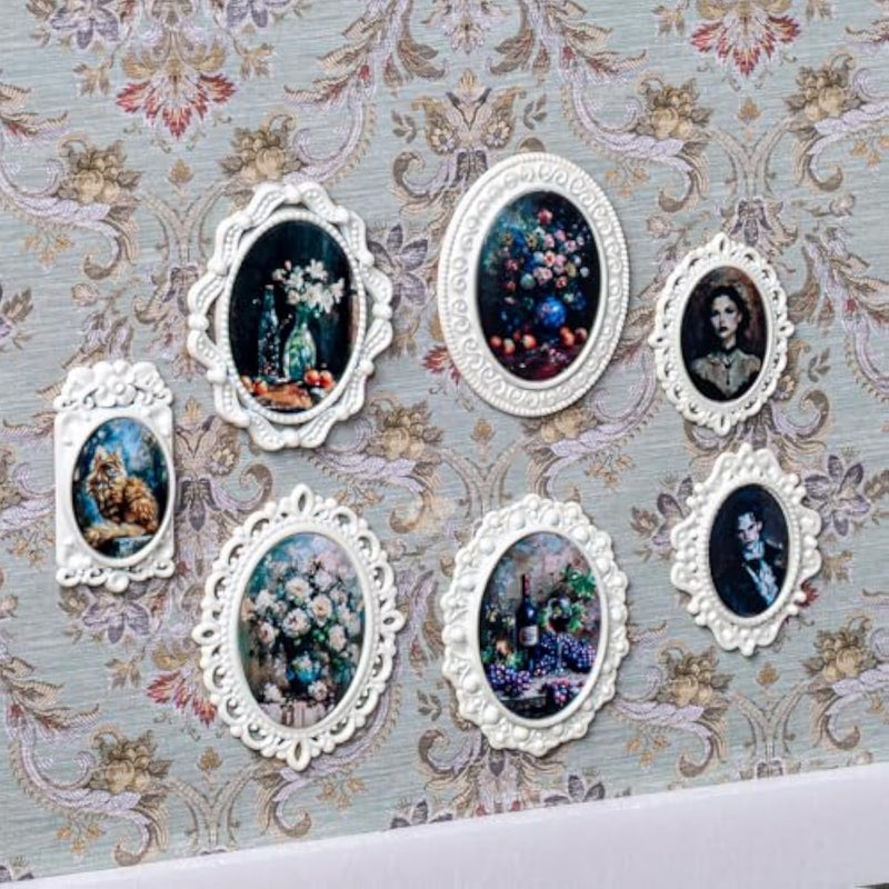 7 Pcs Miniature Picture Frames for 1:12 Scale Dollhouse Decor, White
