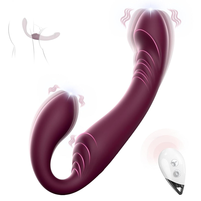 Strapless Double Sided Strap-On Dildo, Double Ended Dildo G Spot Vibrator With 7 Vibrating Modes, Remote Control Silicone Clitoral Stimulator Dildo Lesbian Sex Toys For Woman Couples Pleasure