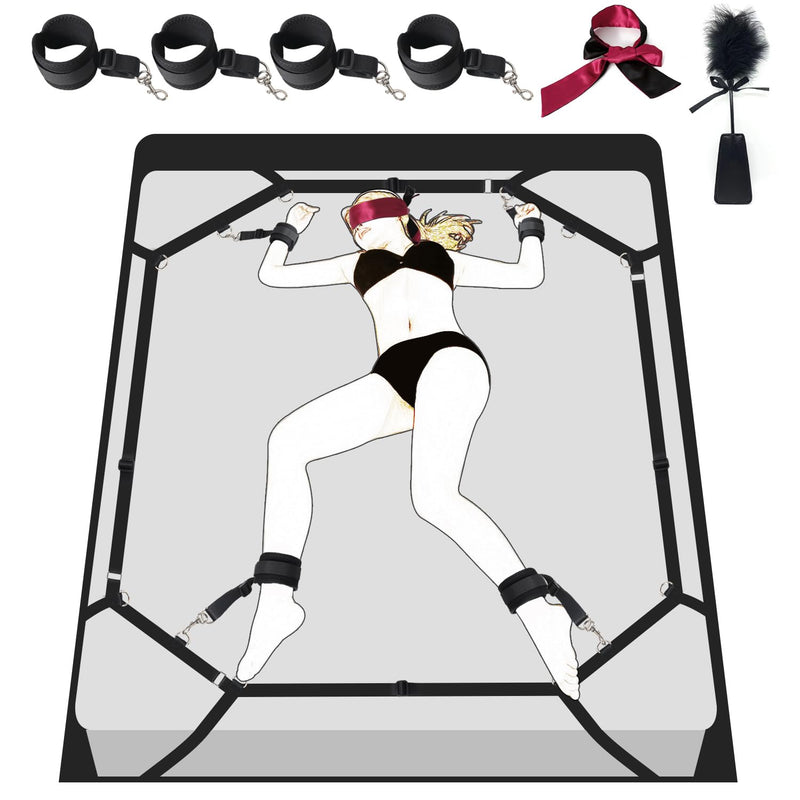 Bdsm Bed Restraint Kit Sex Bondage For Bed Adult Play - With Handcuffs,Premium Material Bed Straps Restraints Adjustable Length No Need Of Helping 1 Minutes Quick Installation