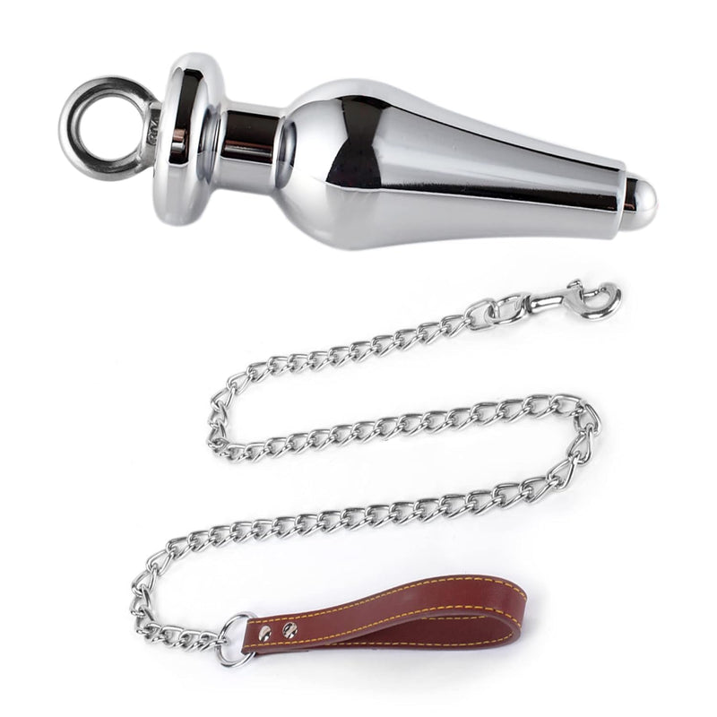 Anal Butt Plug Stainless Steel Hollow Anus Plug With Leash Chain Dilator Expender Cleansing Stimulation Masturbation Training Bdsm Bondage Sex Toy (Brown)