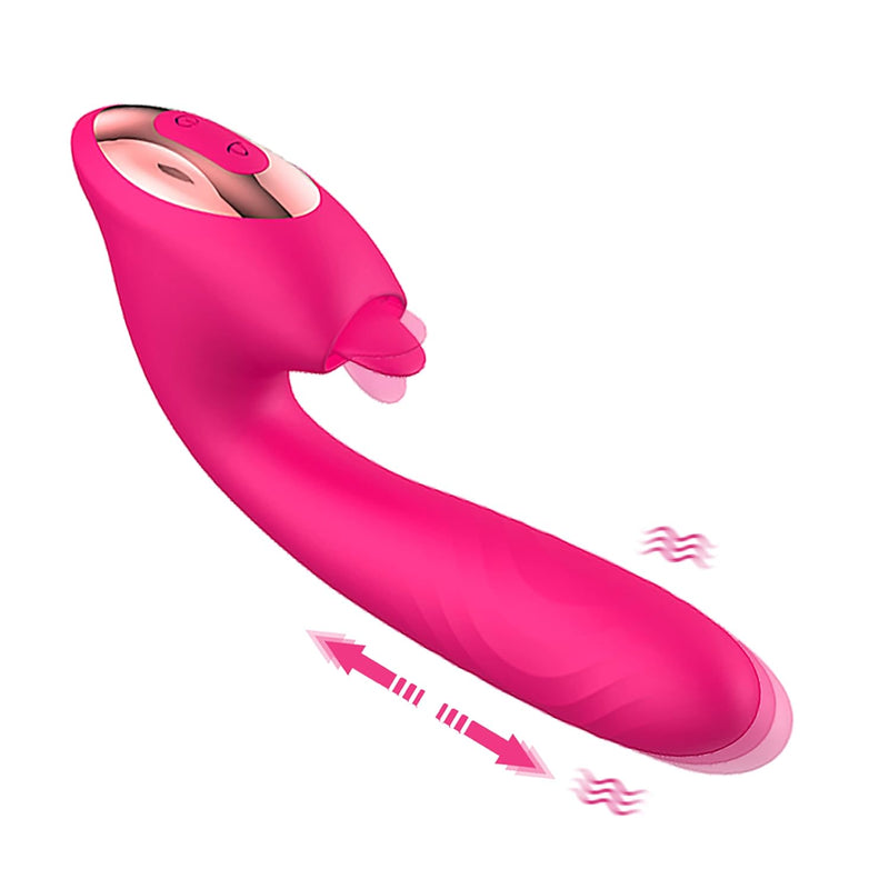 3 In 1 Thrusting Clitoral Stimulator, G Spot Tongue Licking Rabbit Dildo Vibrator With 10 Flapping & 10 Telescopic Speeds Vagina Stimulation Rechargeable Adult Sex Toys For Women & Couples