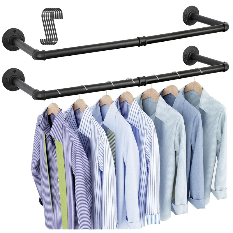 Industrial Pipe Clothes Rack Wall Mounted Set Of 2, 38.4 Inches Heavy Duty Iron
