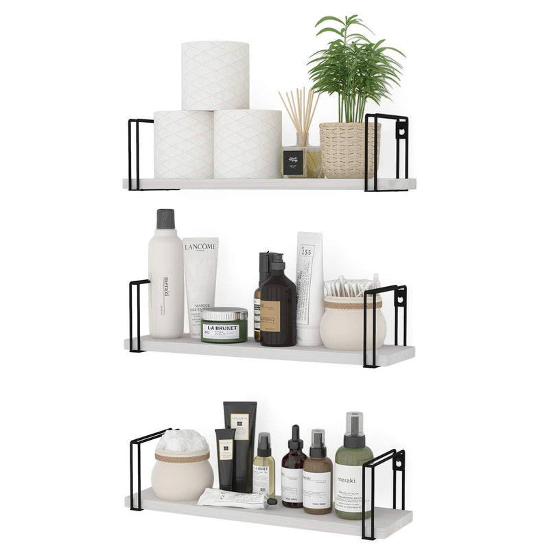 Avila White Floating Shelves For Wall Storage, Wood Bathroom Shelves Wall Book