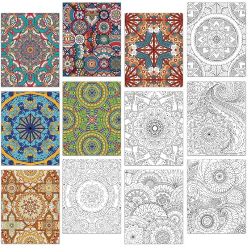 24 Pack Mandala Coloring Posters, 11 x 8.6 Inch Art Activity for Kids & Adults