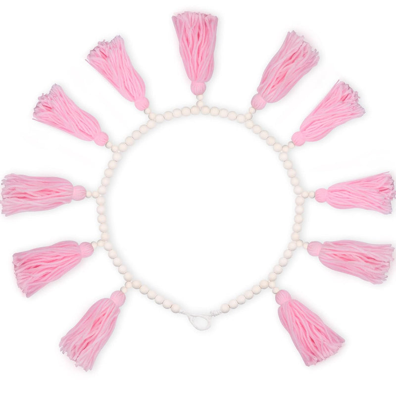 Valentine'S Day Tassels Garland With Wood Bead,Decorative Macrame Banner Valen