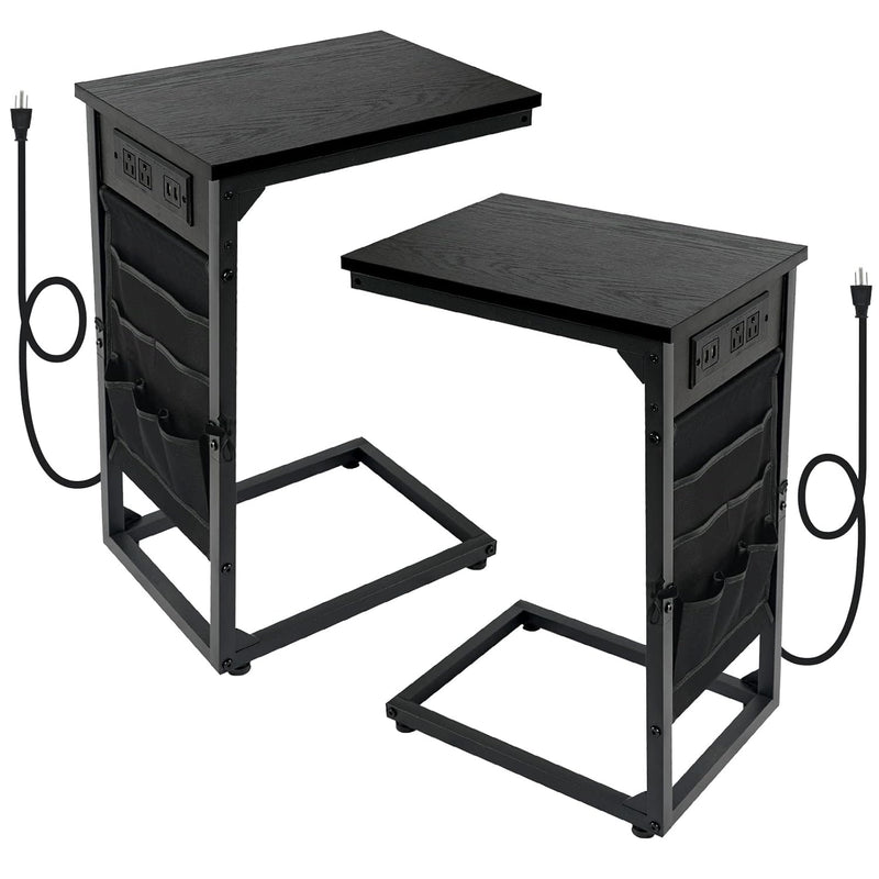 C Shaped End Table With Charging Station Set Of 2,Side Table With Usb Ports An