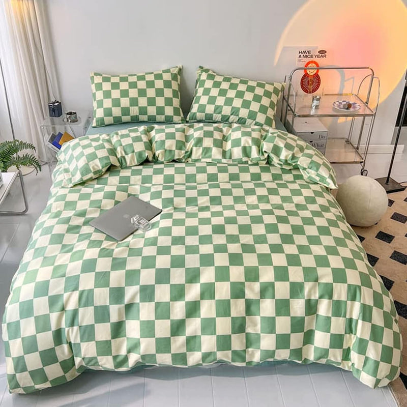 Green White Plaid Comforter Sets Full Women Men Sage Green Checkerboard Grid B