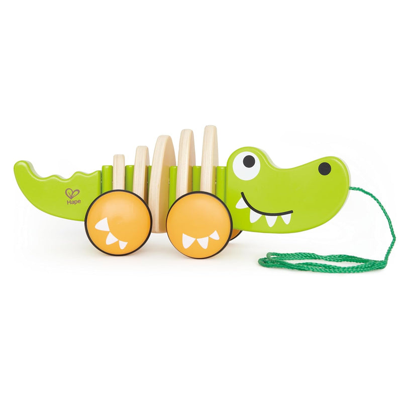 Hape Walk-A-Long Croc Toddler Wooden Pull Along Toy, L: 11.6, W: 4.3, H: 4.