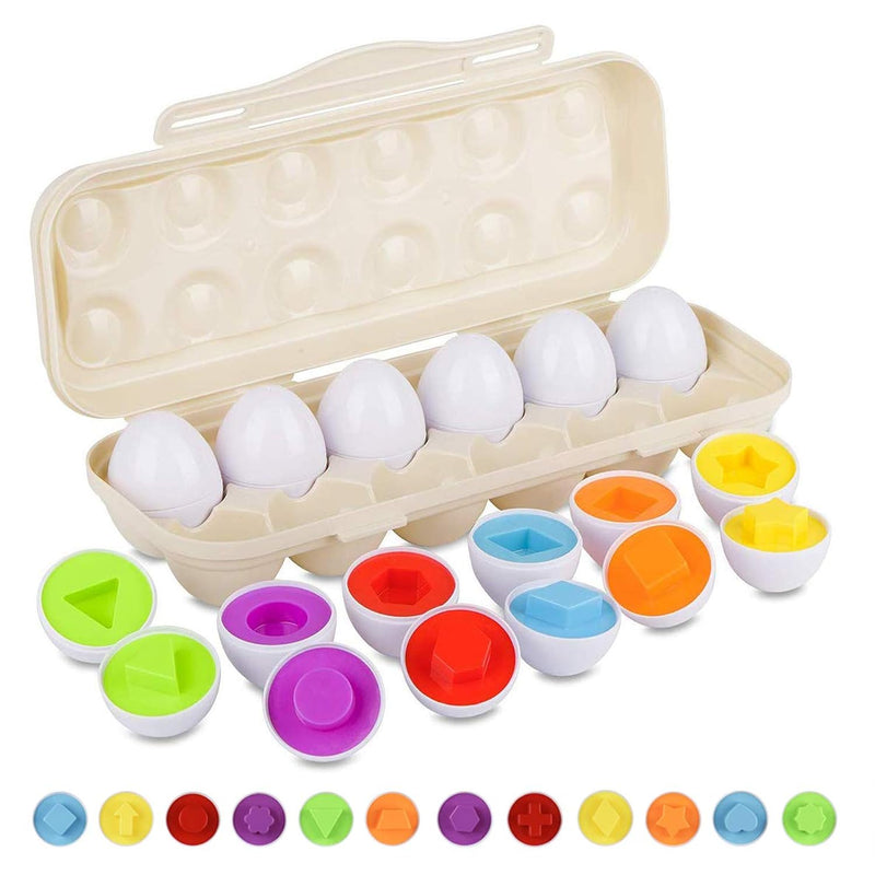 Matching Eggs Set With Beige Eggs Holder, Upgraded Toddler Egg Toys Learnin