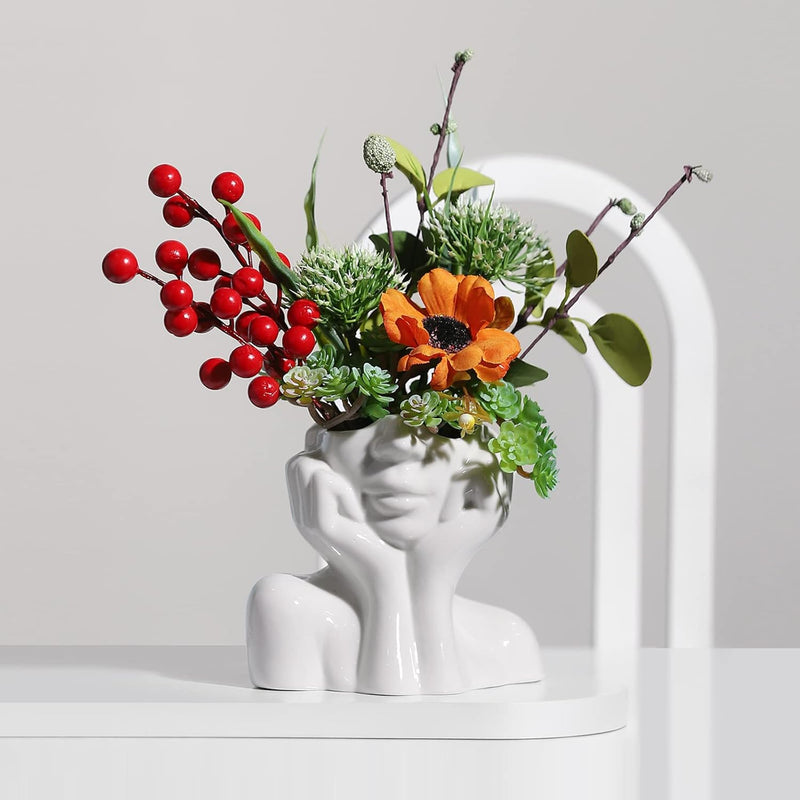 Ceramic Face Vase White Flower Vase For Decor Female Form Face Vase Art Vase M