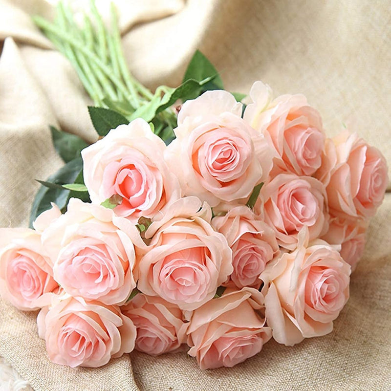 10Pcs Artificial Flowers, Silk Artificial Rose Flowers Real Looking Blush Flow