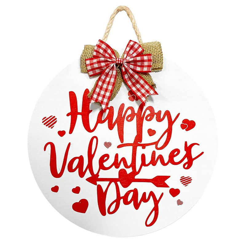 Happy Valentine'S Day Hanging Sign, Round Wooden Red Heart Valentines Day Deco