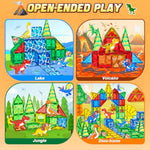 Magnetic Tiles Dinosaur Toys For Kids 3-5 4-8 Magnet Building Blocks Toddler Toy - Dino World Magnetic Toys Stem Creative Games Christmas Birthday Gifts For 3? Years Old Boys Girls