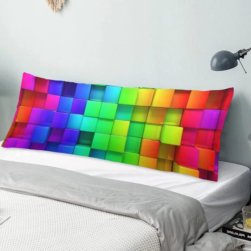 Rainbow Body Pillow Cover Geometric Plaid Neon Gradient Color Long Case Protec