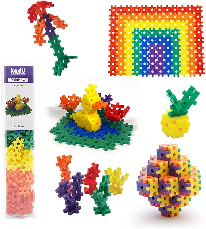250-Piece Rainbow Interlocking Building Blocks Set for Kids Ages 5+