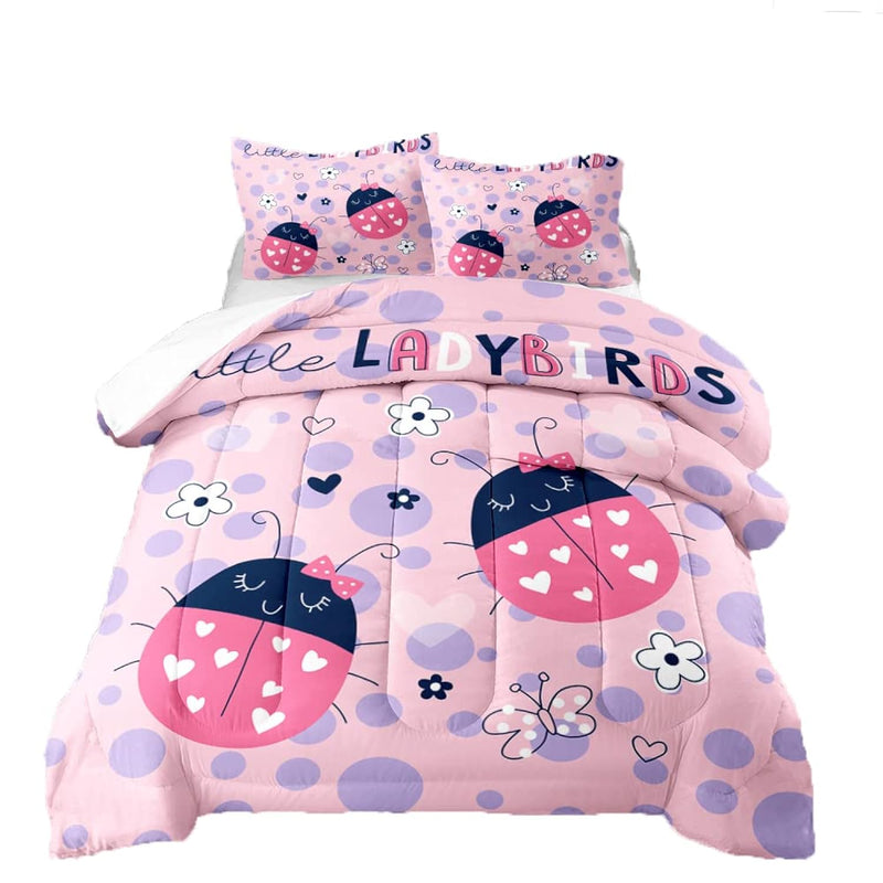 3D Pink Lovely Ladybug Twin Comforter Set, Ultra Soft All Seasons Comforter Se