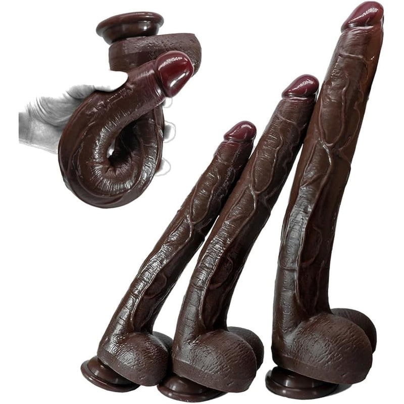 16.5" Brown Silicone Realistic Dildos, Extra Long Huge Dildo With Suction Cups For Prostate Stimulation Anal Plug, Soft Lifelike Fake Penis Big G-Spot Dildo Adult Sex Toys For Women Men (S)