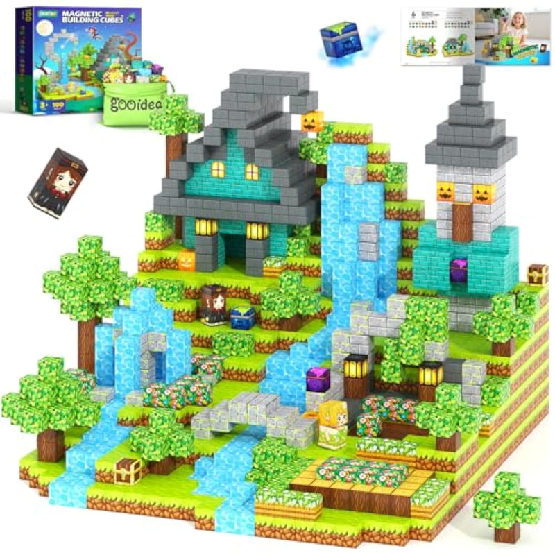 Magnetic Blocks - 100 Building Blocks Mine Magnets Building Craft Autistic Kids Friendly Sensory Toys Stem Creative Toy Game For Kids Age 3-5 4-6 5-7 8-12 - Magical Enchanted Playset