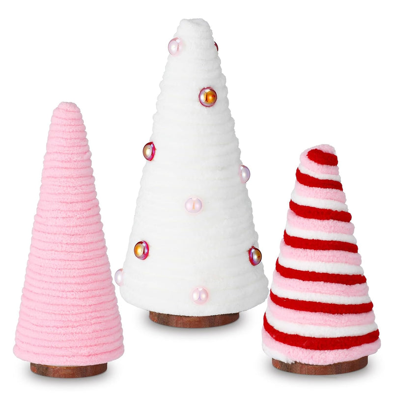 3 Pcs Valentine Day Tree Table Decorations Yarn Wrapped Mini Trees Pink White