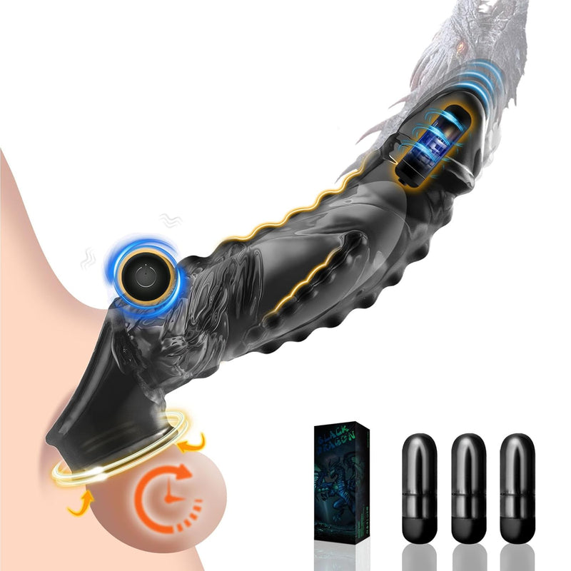 Penis Sleeve Cock Sleeve With Three Bullet Vibrators, Reusable Penis Extender Male Sex Toys For Men, 3 In 1 Black Clear Dragon Vibrating Penis Enlarger Adult Toys For Couples