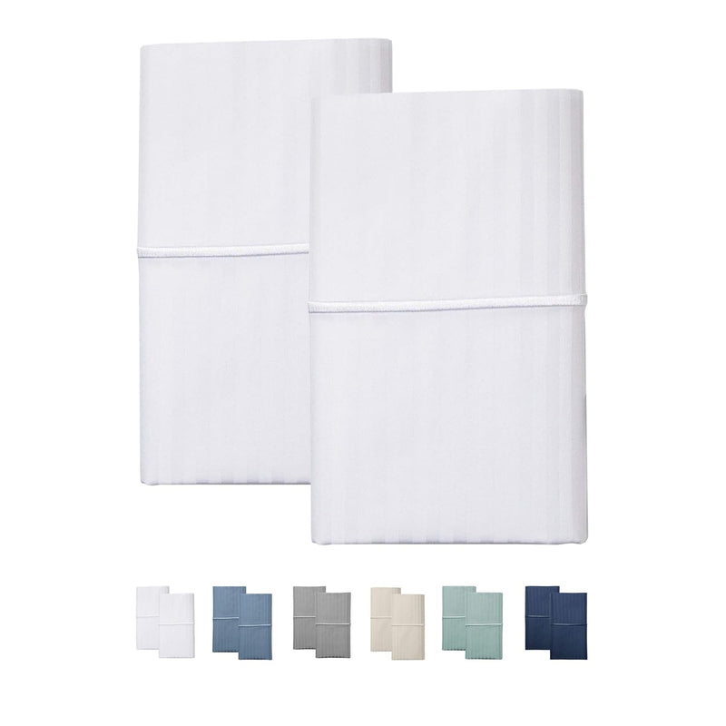 Feather & Stitch 2 Piece Pillowcase Set Standard Size White 100% Cotton Damask