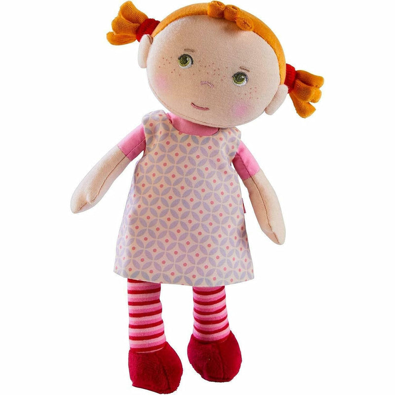 HABA Soft Baby Doll Roya - 10" Rag Doll with Red Pigtails, Pink Dress - Mac