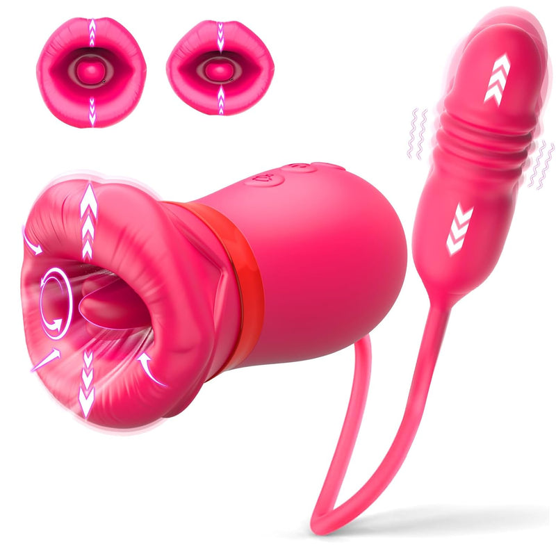 Rose Sex Toy Dildo Vibrator, 5In1 Rose Adult Toys With 10 Tongue Licking & Vibrating & Kissing Modes, 10 Thrusting Dildo G Spot Vibrators Clitoris Nipple Anal Sex Toys For Women Couples Pleasure