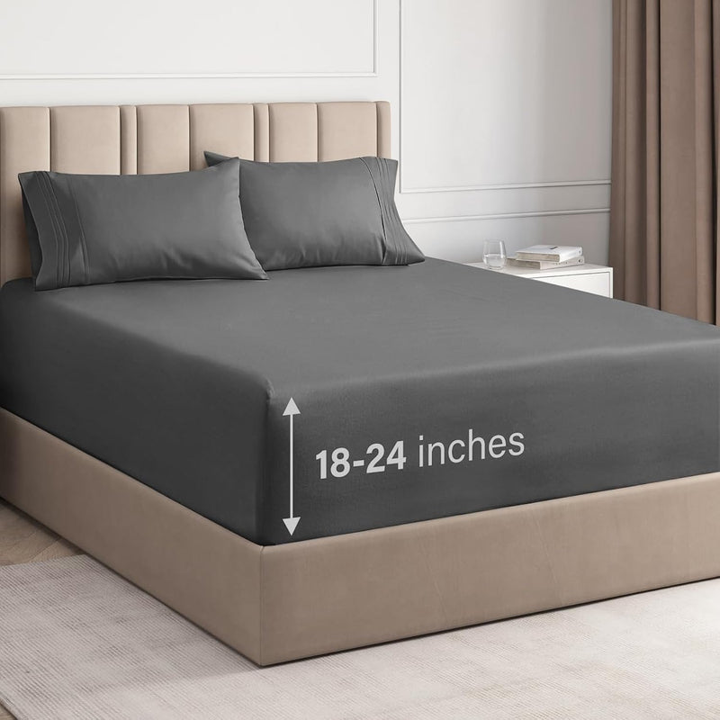 Extra Deep Pocket Sheets - 4 Piece Set - Deep Fitted Queen Size Sheets - Easil