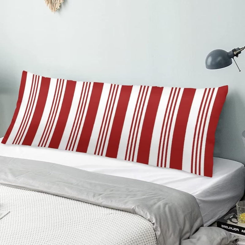 Abstract Red And White Striped Body Pillow Cover Candy Cane Pattern Christmas