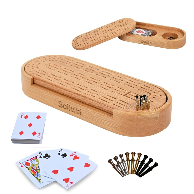 Premium Oak Cribbage Board Game Set Unique Cribbage Board Includes Playing