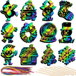 48 Pcs Christmas Rainbow Scratch Art Ornaments with Wooden Sticks for Kids