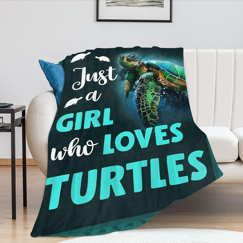 Just A Girl Who Loves Turtles Blanket, Teal Sea Turtle Decor Throw Blanket Gif